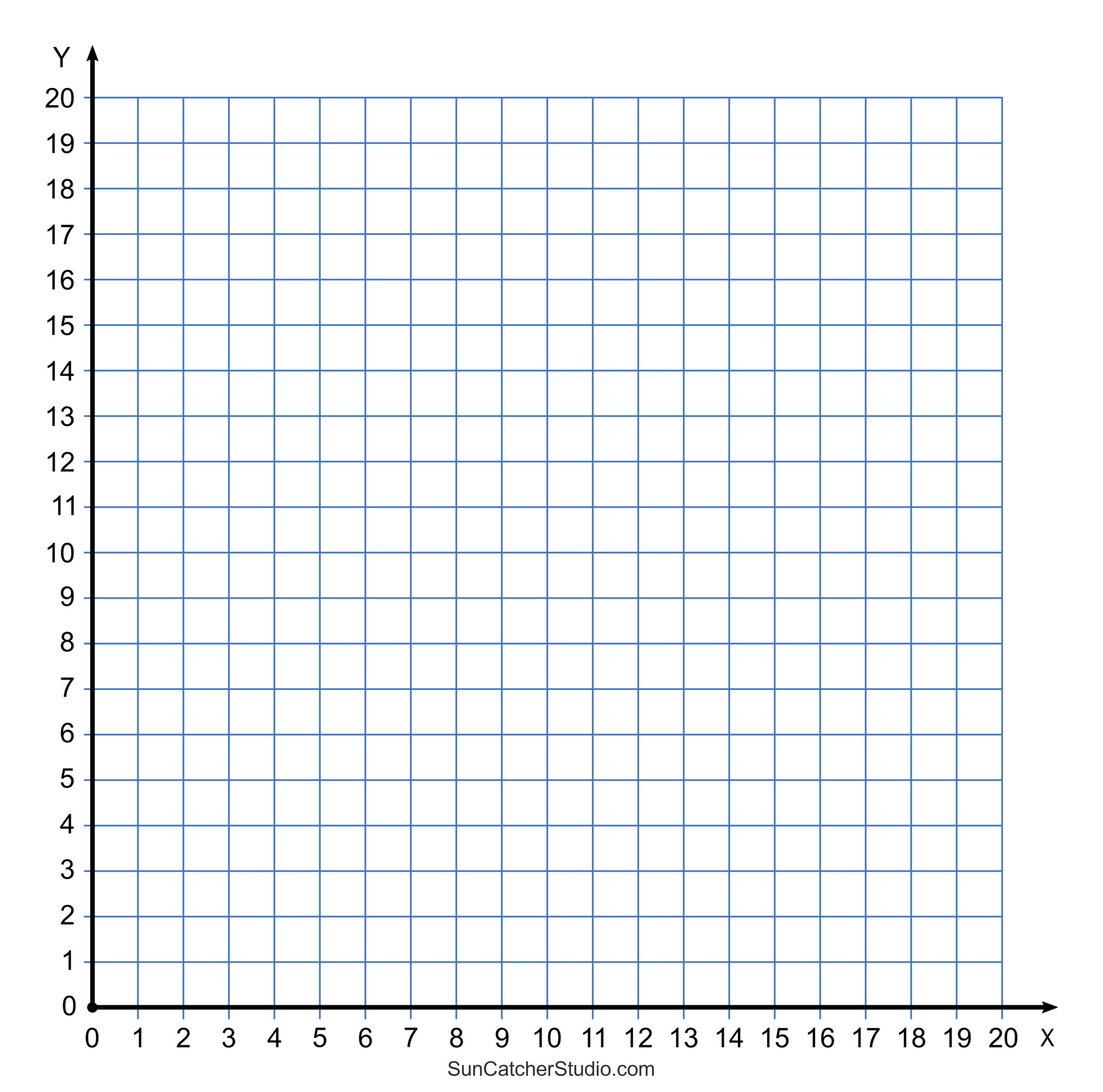Coordinate Graph Paper 20x20 1 Quadrant 010101 4477bb 