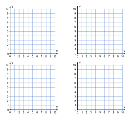 Printable grid paper. (4) 10 by 10 1 quadrant. printable grid paper, graph paper, x and y axis, templates, coordinate plane, pdf, 4 quadrants, math, print, download, online.