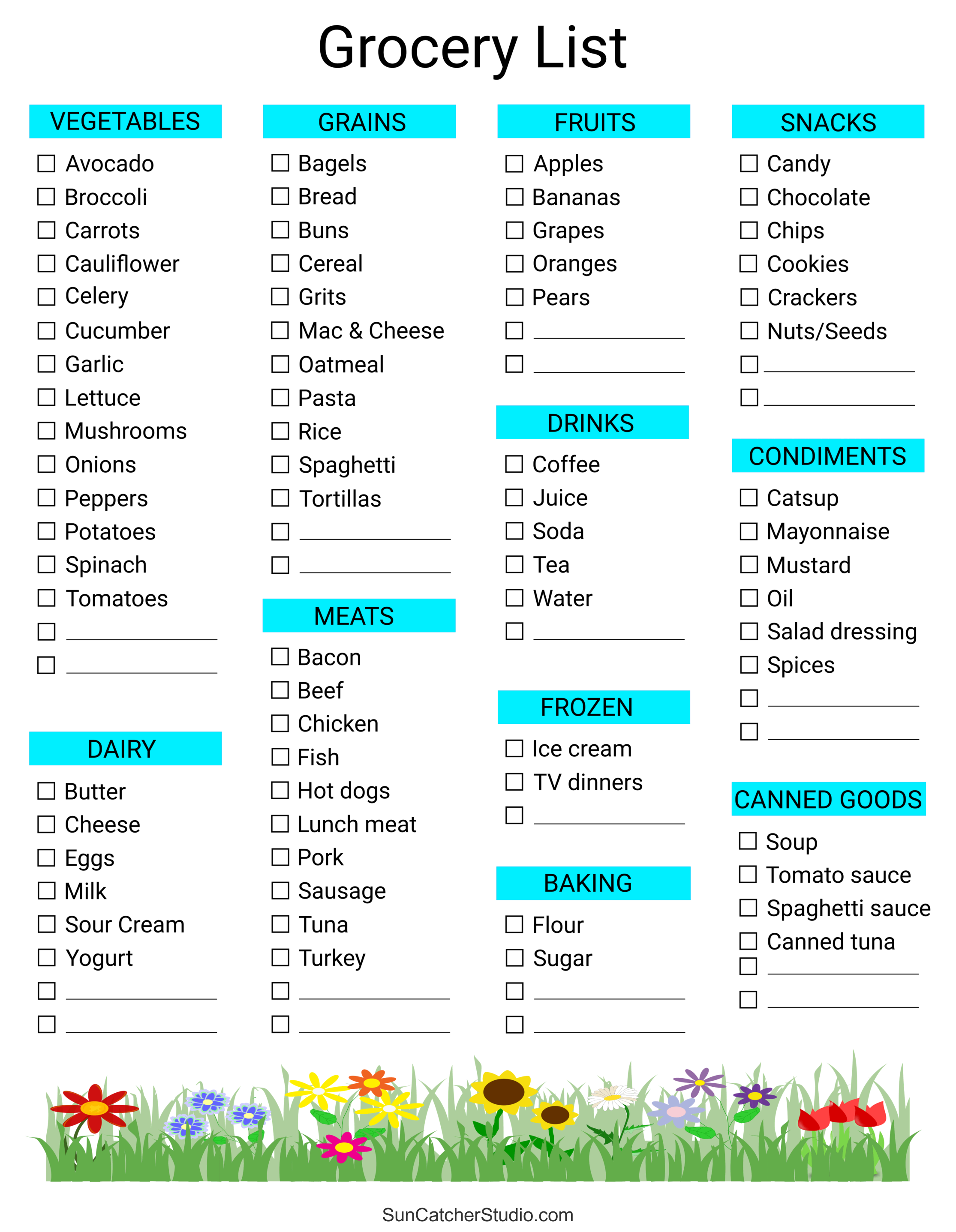 Free Printable Grocery List By Category 1 010101 00eeff 