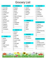 Basic grocery list. Free printable grocery list template, pdf, shopping list, notes, organized, print, download, online.