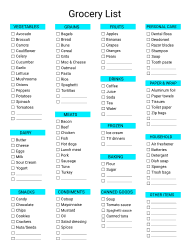 Expanded grocery list. Free printable grocery list template, pdf, shopping list, notes, organized, print, download, online.
