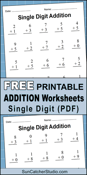 Free printable addition worksheets, addition problems, single digit, free, printable, DIY, math drills, kindergarten, 1st grade, easy, simple, pdf, print, download.