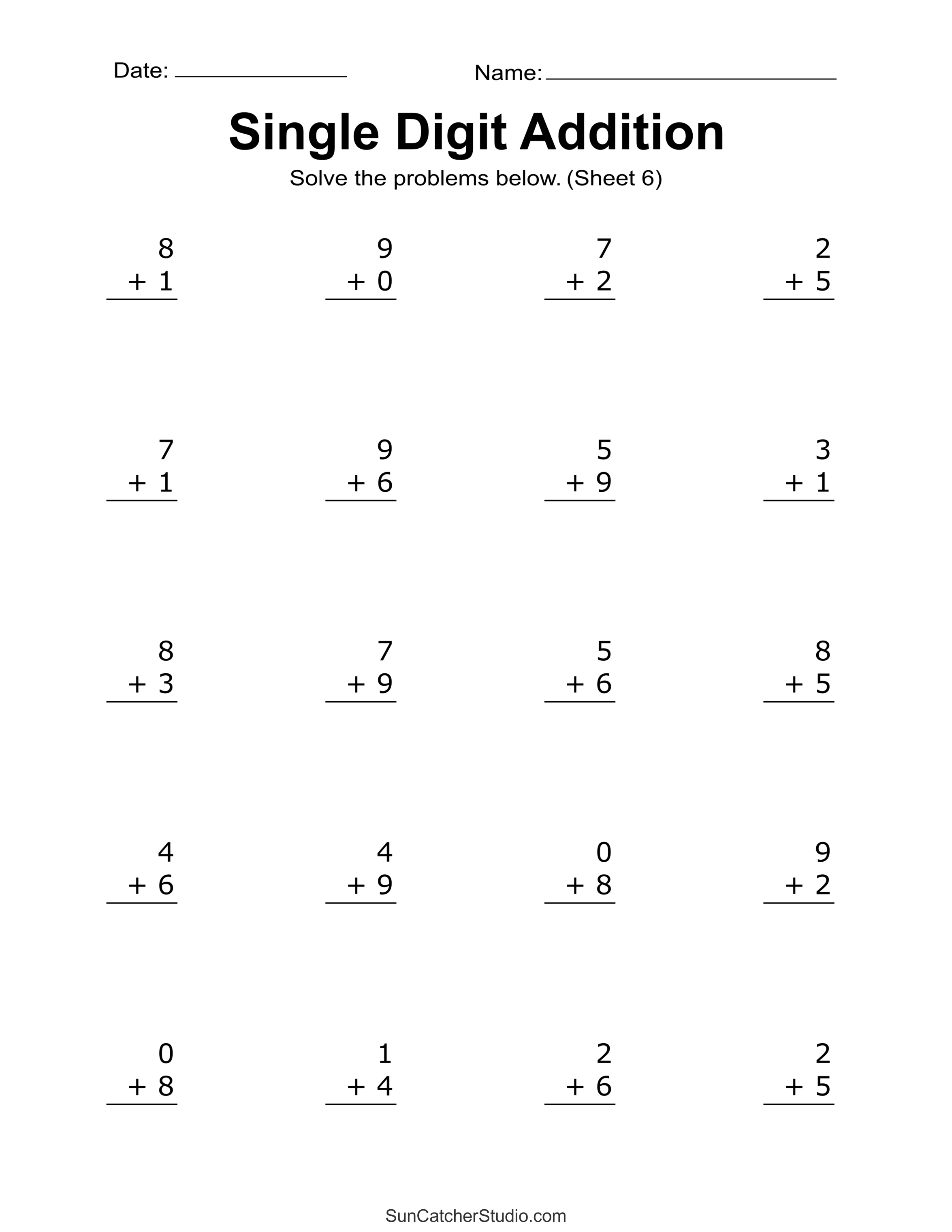 Math Addition Problems Worksheets For Kindergarten