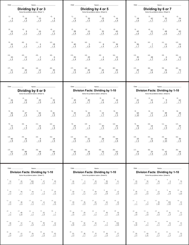 All division worksheets and problems, free, printable, math drills, kindergarten, 1st grade, 2nd grade, dividing, problems, regrouping, pdf, integers, single digit, simple, basic, easy, print, download.