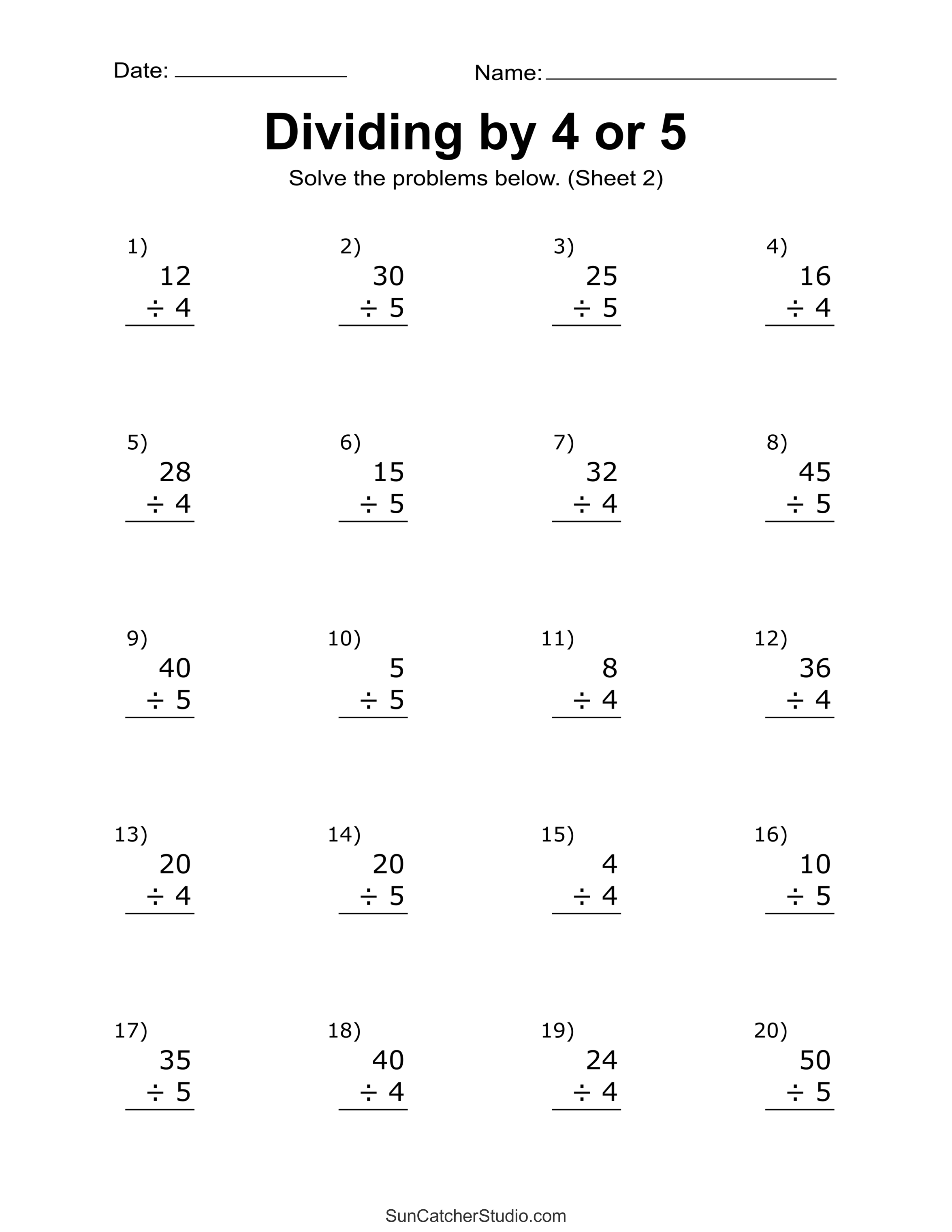 Free Printable Division Worksheets With Answers Pdf