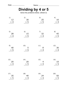 Division worksheet, practice problems, free, printable, 2. Division problems. (Dividing by 4 or 5), math drills, dividing, 1st grade, 2nd grade, 3rd grade, 4th grade, integers, print, download.