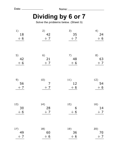 Division worksheet, practice problems, free, printable, 3. Printable division worksheet. (Dividing by 6 or 7), math drills, dividing, 1st grade, 2nd grade, 3rd grade, 4th grade, integers, print, download.