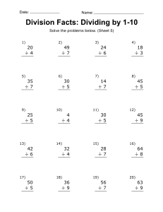 Division worksheet, practice problems, free, printable, 5. Division worksheet. (20 problems), math drills, dividing, 1st grade, 2nd grade, 3rd grade, 4th grade, integers, print, download.