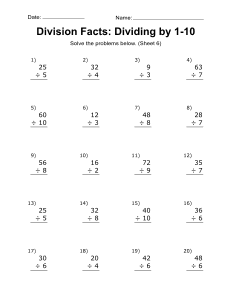 Division worksheet, practice problems, free, printable, 6. Division practice problems. (20 problems), math drills, dividing, 1st grade, 2nd grade, 3rd grade, 4th grade, integers, print, download.