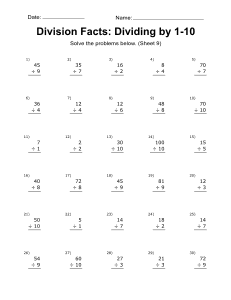 Division worksheet, practice problems, free, printable, 9. Division worksheet. (30 problems), math drills, dividing, 1st grade, 2nd grade, 3rd grade, 4th grade, integers, print, download.