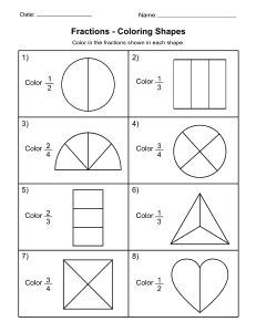 1. Color Fractions Worksheet (Practice Problems). Free, printable, fractions worksheet, fractions, worksheet, comparing, identifying, practice, writing, pdf, sheets, paper, print, download, Grade 1, Grade 2.