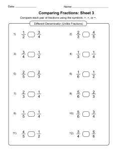 15. Comparing Fractions (Different Denominator) Sheet 3 Free, printable, fractions worksheet, fractions, worksheet, comparing, identifying, practice, writing, pdf, sheets, paper, print, download, Grade 1, Grade 2.