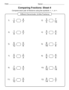 16. Comparing Fractions (Different Denominator) Sheet 4 Free, printable, fractions worksheet, fractions, worksheet, comparing, identifying, practice, writing, pdf, sheets, paper, print, download, Grade 1, Grade 2.