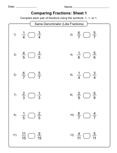 13. Comparing Fractions (Same Denominator) Sheet 1 Free, printable, fractions worksheet, fractions, worksheet, comparing, identifying, practice, writing, pdf, sheets, paper, print, download, Grade 1, Grade 2.