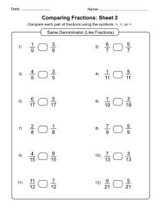 14. Comparing Fractions (Same Denominator) Sheet 2 Free, printable, fractions worksheet, fractions, worksheet, comparing, identifying, practice, writing, pdf, sheets, paper, print, download, Grade 1, Grade 2.