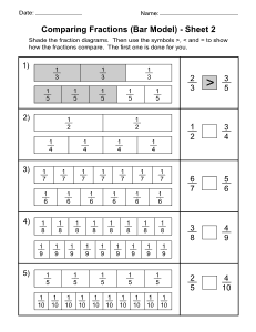 11. Comparing Fractions Worksheet (Bar model) - Sheet 2. Free, printable, fractions worksheet, fractions, worksheet, comparing, identifying, practice, writing, pdf, sheets, paper, print, download, Grade 1, Grade 2.