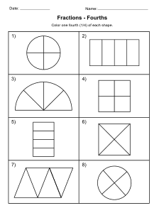 9. Coloring Fractions Worksheet -One Fourth (1/4). Free, printable, fractions worksheet, fractions, worksheet, comparing, identifying, practice, writing, pdf, sheets, paper, print, download, Grade 1, Grade 2.