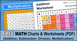 Free printable math charts, worksheets, and math drills.