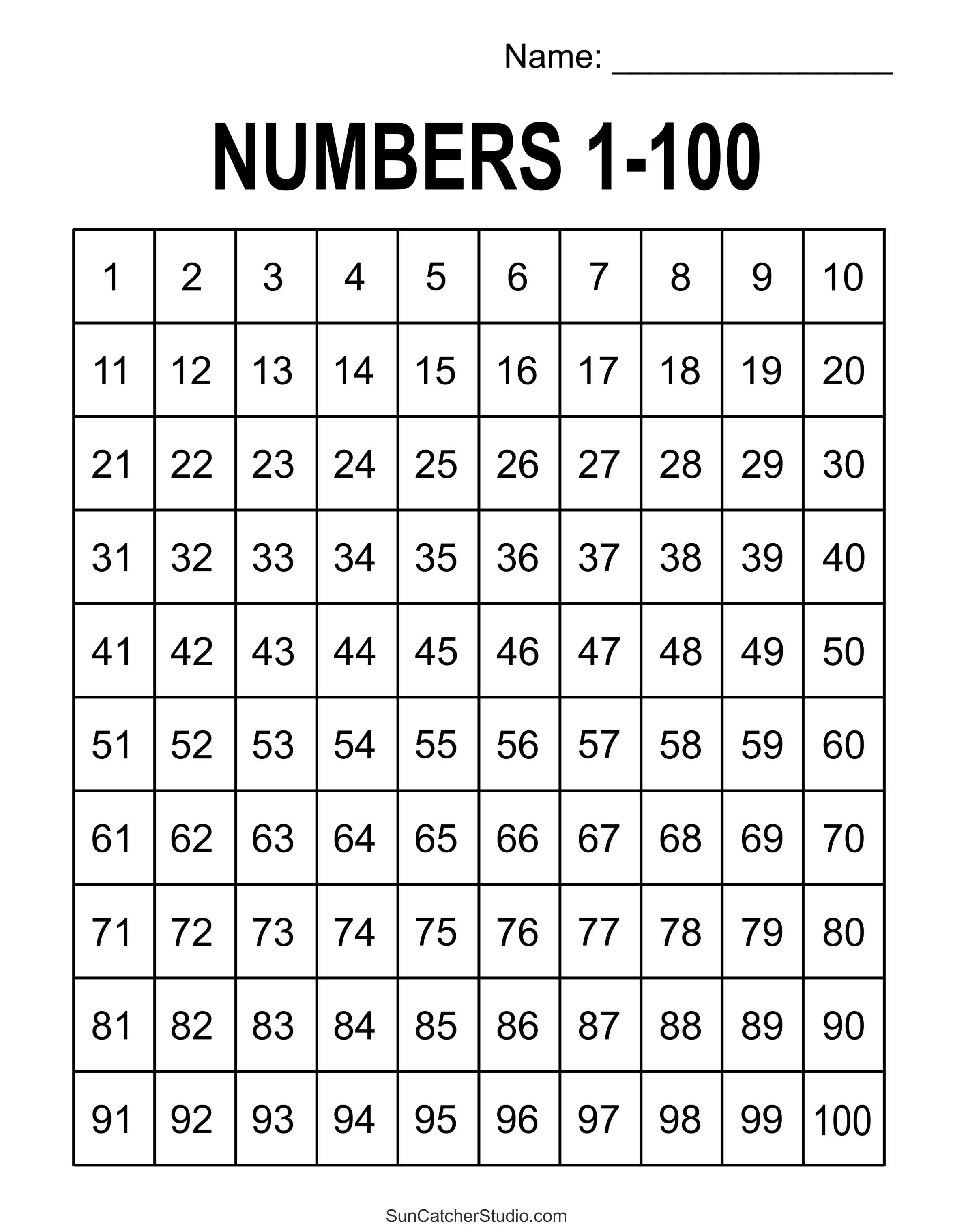 Free Printable Hundreds Charts (Numbers 1 to 100) DIY Projects