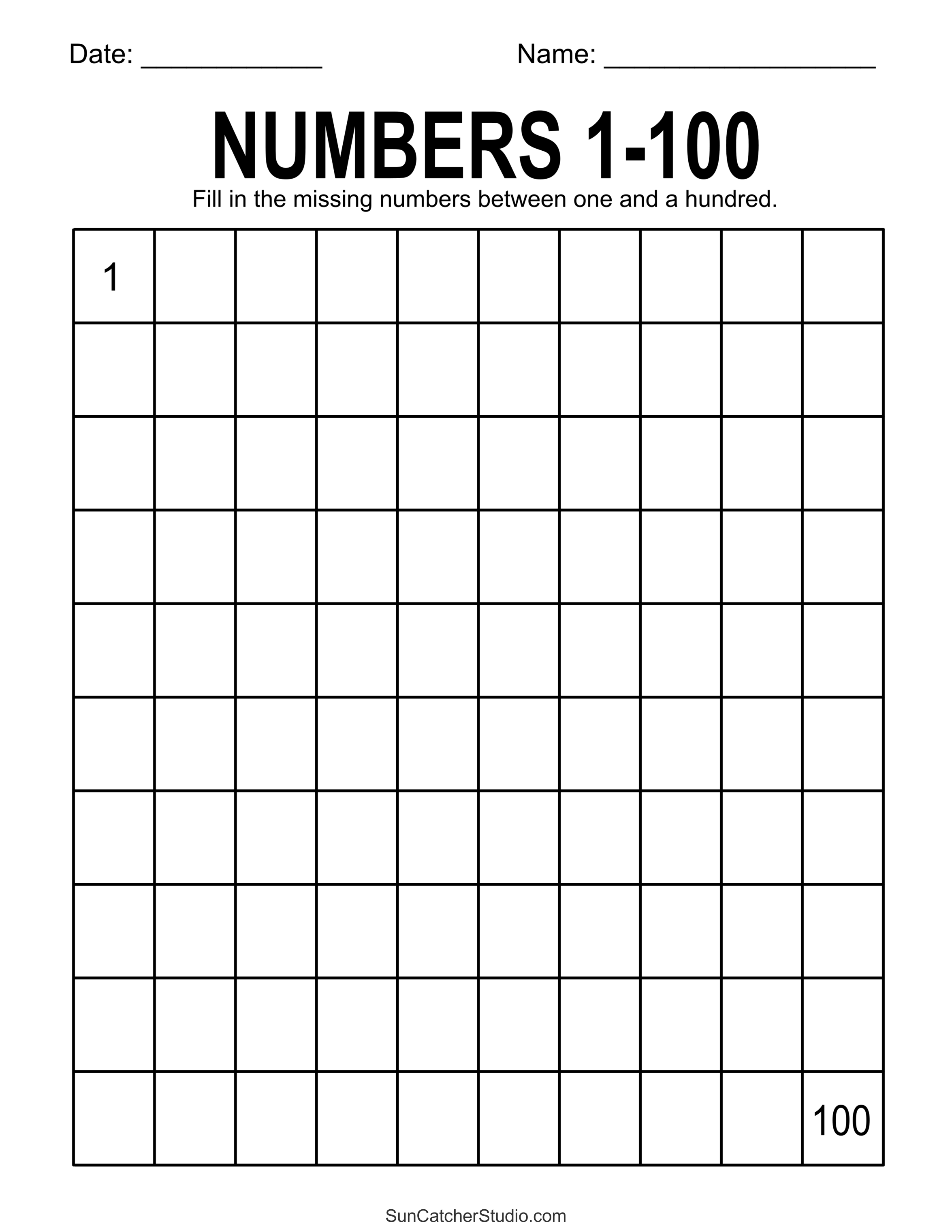Free Printable Hundreds Charts (Numbers 1 to 100) DIY Projects