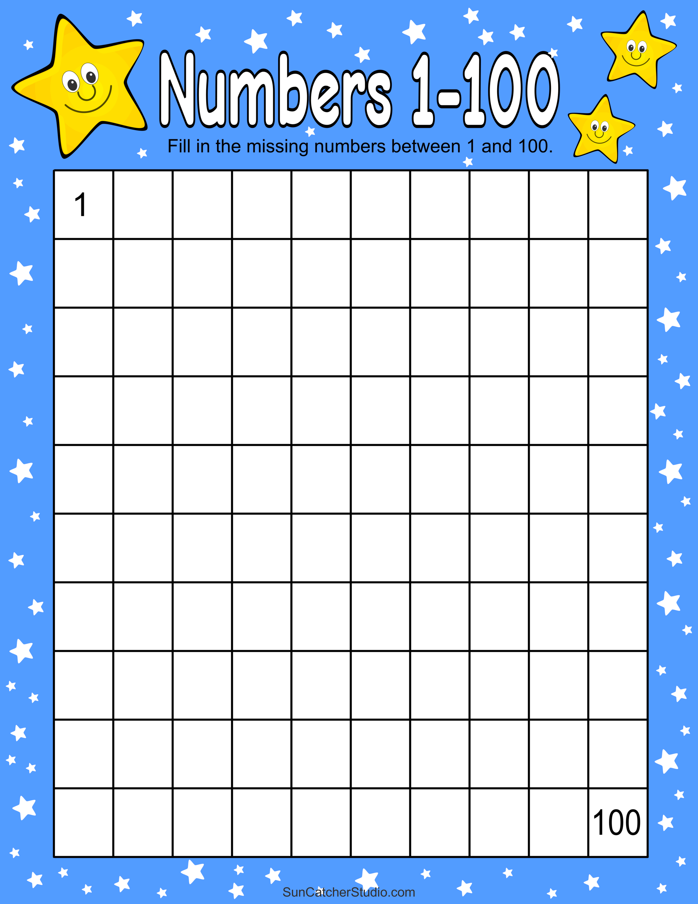 blank number chart for kindergarten