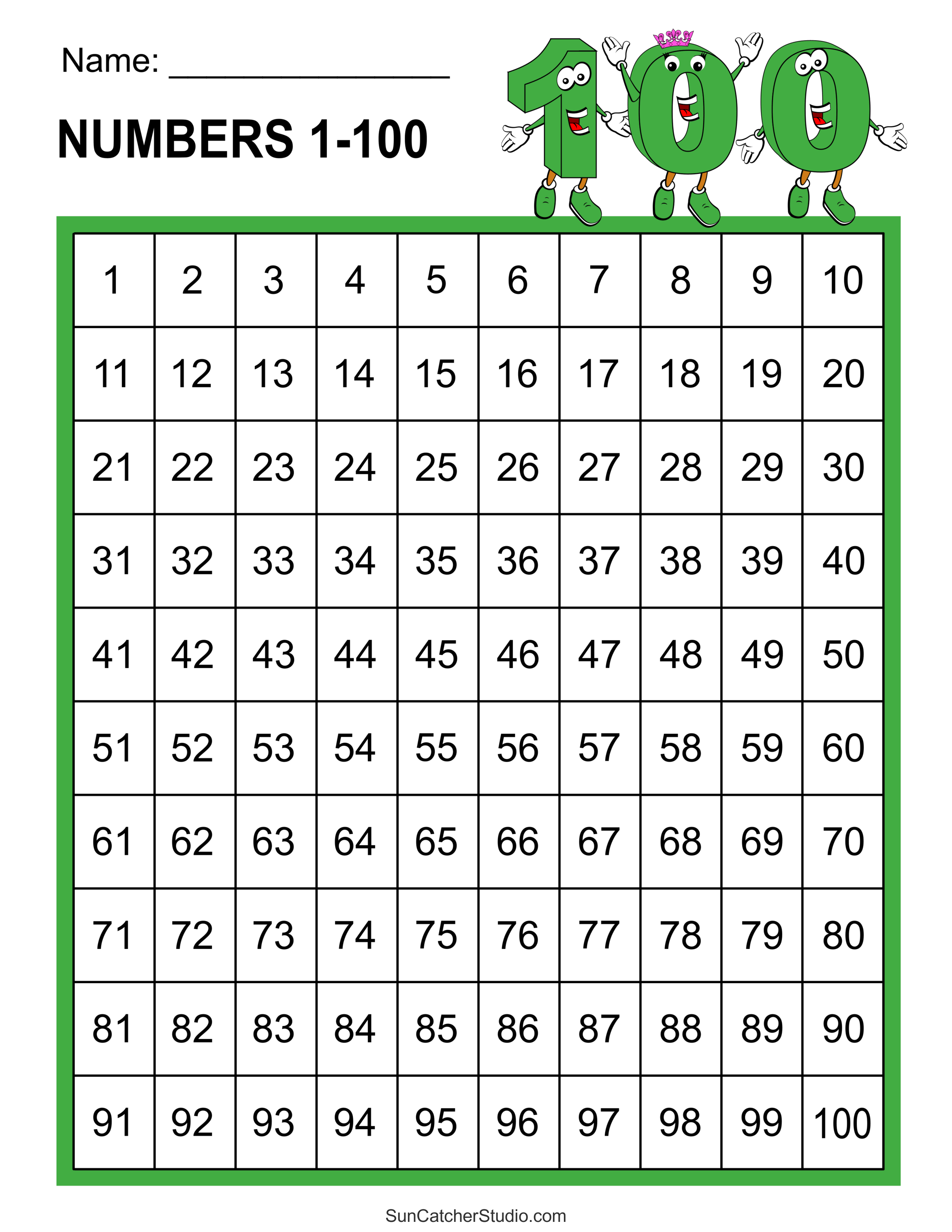 Free Printable Hundreds Charts Numbers 1 To 100 Diy Projects