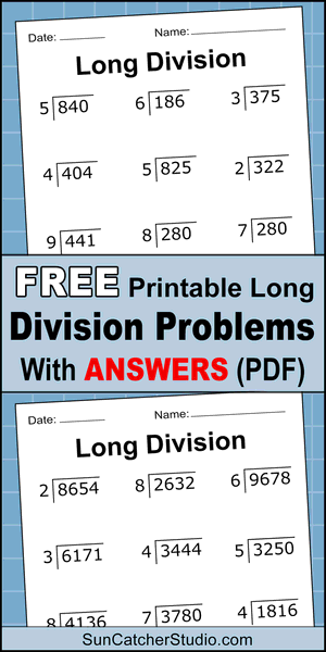 Free printable long division worksheets, practice problems, dividing, math drills, DIY, divisors, quotients, 2-digits, 3-digits, 4-digits, no remainders, 3rd grade, 4th grade, 5th grade, pdf, print, download.