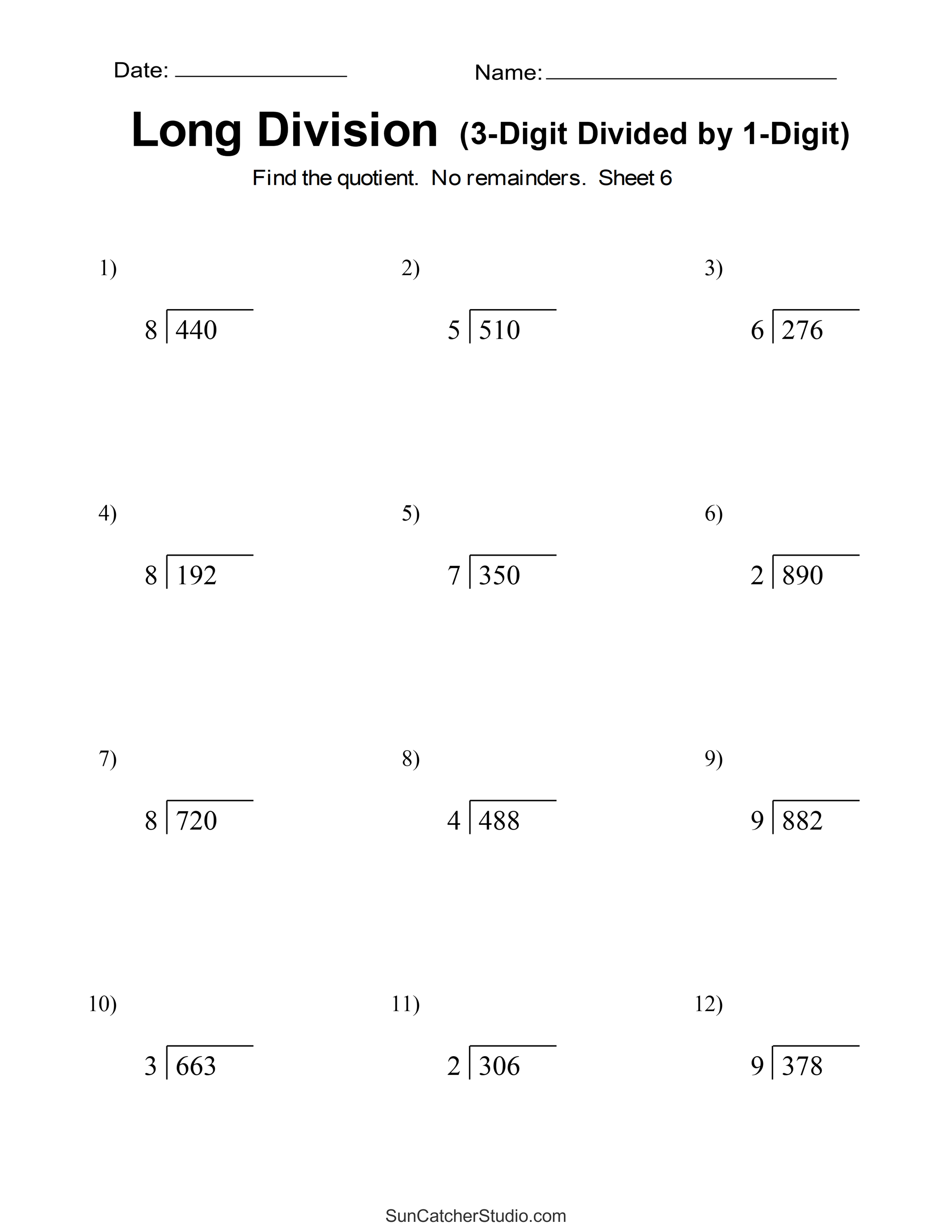 Long Division Worksheets (Free Printable Math DIY Projects, Patterns, Monograms, Designs, Templates