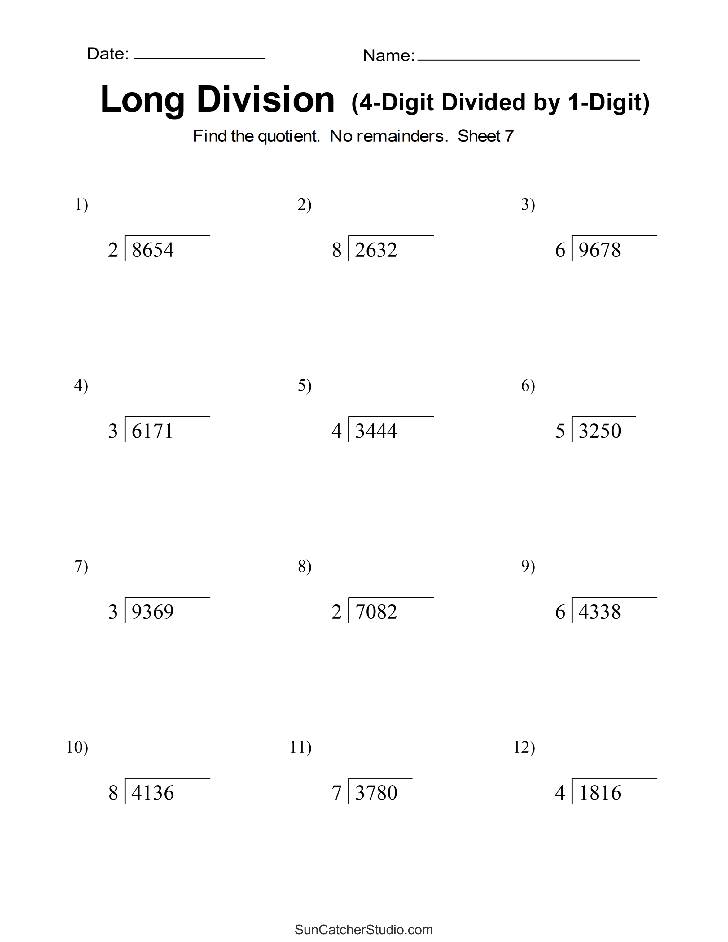 Free Printable Long Division Worksheets