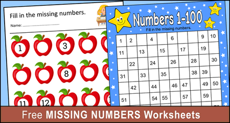 Missing Numbers Worksheets (Fill in the Missing Numbers)