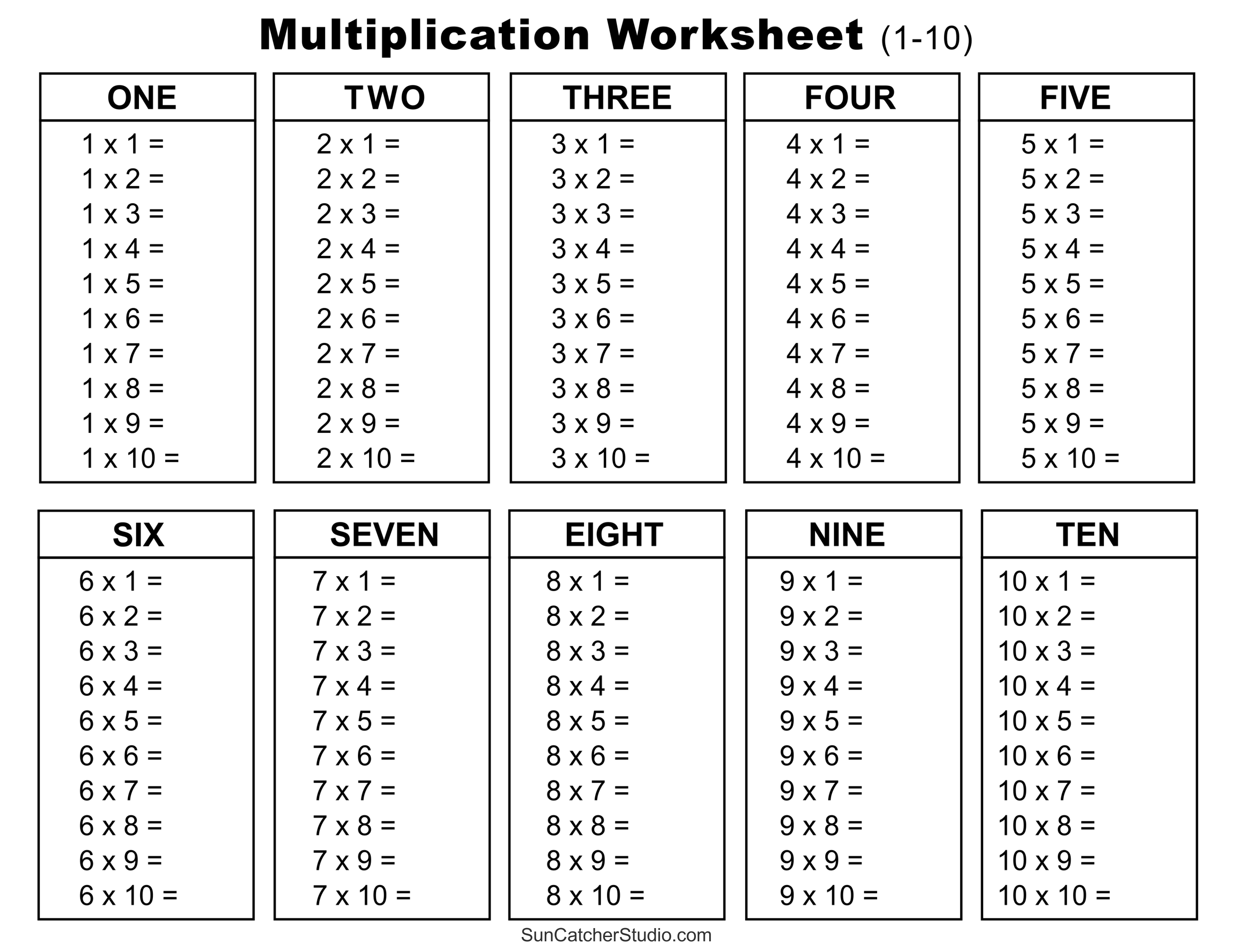 math worksheets multiplication 1 12