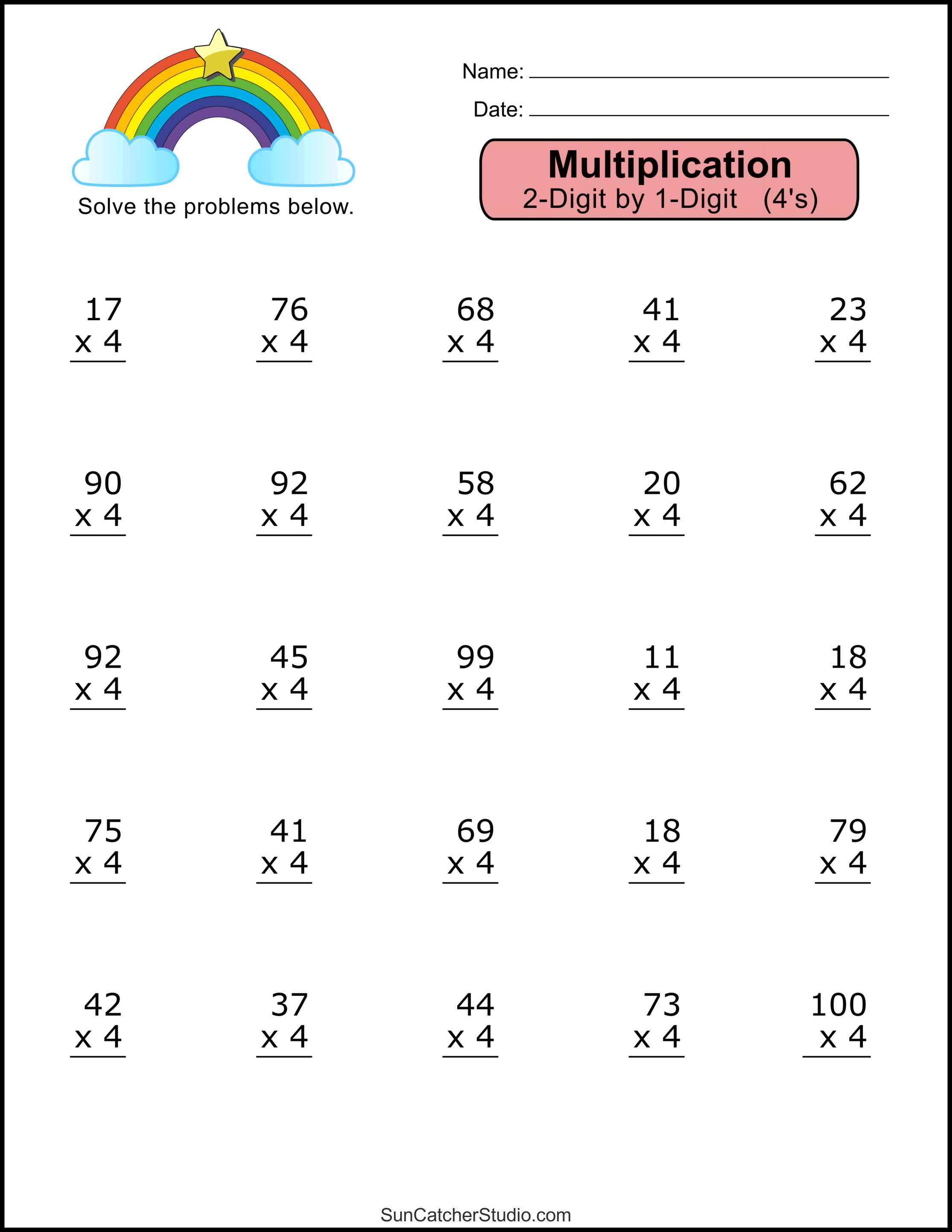 Multiplication Worksheets 3 4 Digits