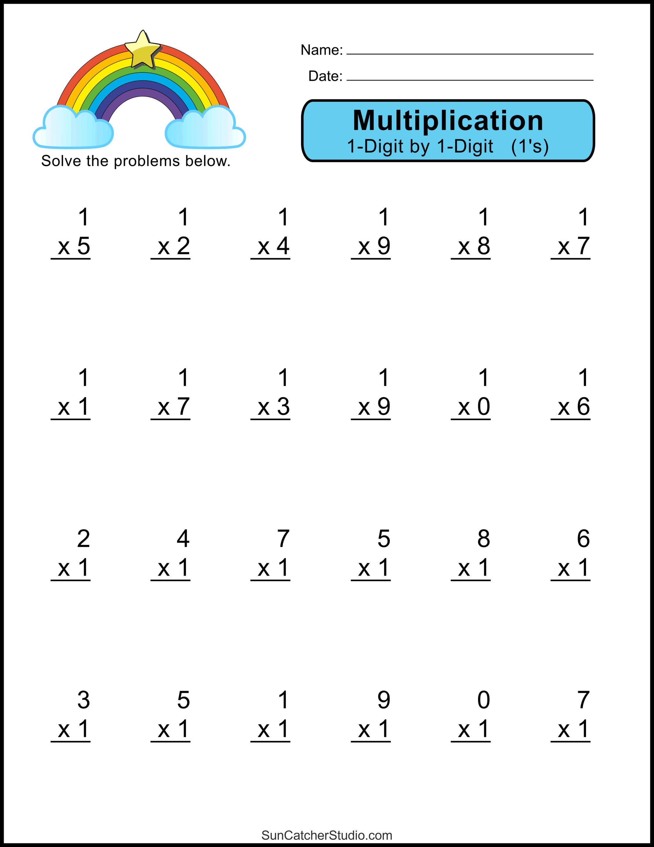 Multiplication Worksheets: (One Digit Math Drills) DIY Projects