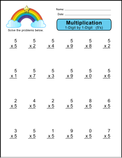 Multiplication worksheet (5's). Free printable multiplication worksheets, math drills, multiplication problems, multiply, pdf, 1st grade, 2nd grade, 3rd grade, 4th grade, print, download.