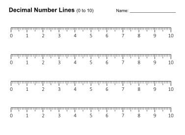 Decimal number lines. (0 to 10). free, printable, templates, math, addition, subtraction, download, online, pdf, sheet.