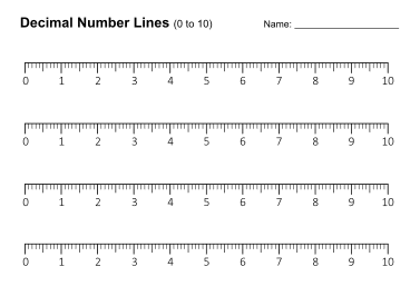 7. Decimal number lines. (0 to 10). Number lines, free, printable, templates, math, addition, subtraction, download, online, pdf, sheet, 1st grade, 2nd grade, 3rd grade, 4th grade, 5th grade, print.