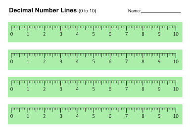 8. Decimal number lines. (0 to 10). Colored. Number lines, free, printable, templates, math, addition, subtraction, download, online, pdf, sheet, 1st grade, 2nd grade, 3rd grade, 4th grade, 5th grade, print.