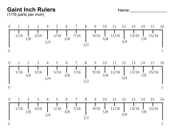 Inch Rulers. Divided into 16 fractions. free, printable, templates, math, addition, subtraction, download, online, pdf, sheet.