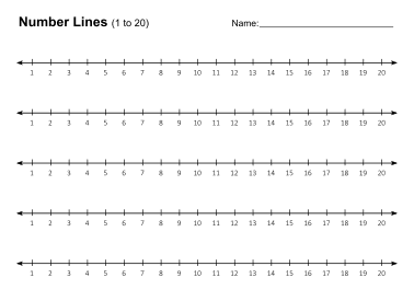 Printable number lines. (1 to 20). free, printable, templates, math, addition, subtraction, download, online, pdf, sheet, 1st grade, 2nd grade, 3rd grade, 4th grade, 5th grade, print.