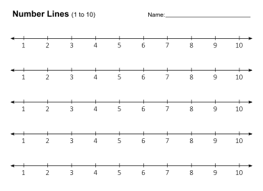 Printable number lines. (1 to 10). free, printable, templates, math, addition, subtraction, download, online, pdf, sheet.