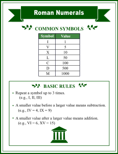 6. Printable Roman Numerals Symbols and Rules Chart. Free printable Roman numerals chart featuring Roman numeral conversions, symbols, values, and number reference tables for students, teachers, and homeschool learning, print, download, pdf.
