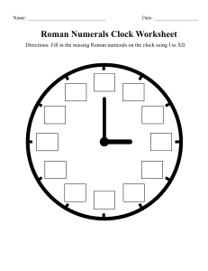 Roman Numerals Clock Worksheet. Free printable Roman numerals worksheet, Roman numeral conversions, symbols, values, students, teachers, homeschool, learning, print, download, pdf.