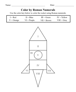 Roman Numerals Coloring Page (Rocket). Free printable Roman numerals worksheet, Roman numeral conversions, symbols, values, students, teachers, homeschool, learning, print, download, pdf.