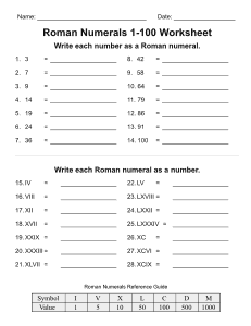 Printable Roman Numerals 1-1000 Worksheet. Free printable Roman numerals worksheet, Roman numeral conversions, symbols, values, students, teachers, homeschool, learning, print, download, pdf.