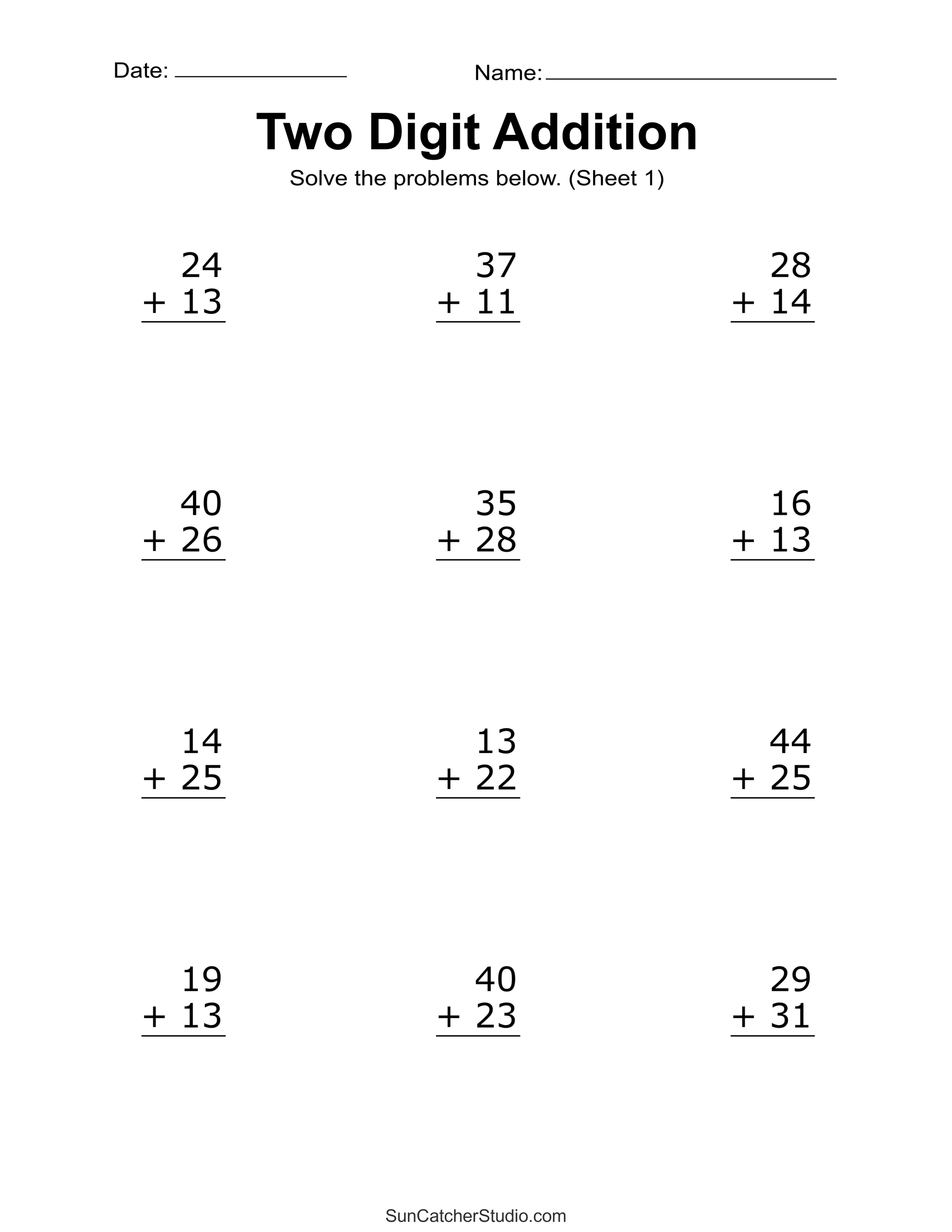 Two Digit Addition Worksheets Printable 2 Digit Problems DIY Projects Patterns Monograms