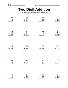 Addition worksheet, 2-digit, addition problems, 5. 