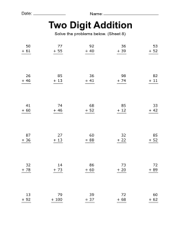 Addition worksheet, 2-digit, addition problems, 8. 