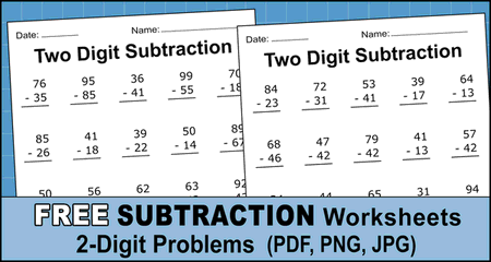 Two-Digit Subtraction Worksheets (Printable Math Drills)