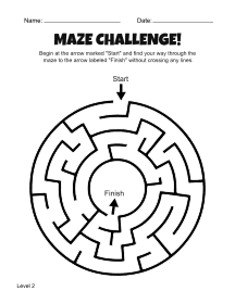 7. Printable Maze Worksheet. Level 2. Free, printable, maze, worksheet, puzzle, activity, kids, children, easy, preschool, kindergarten, 1st Grade, Grade 2, print, download, pdf.