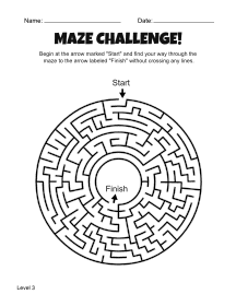 8. Free Printable Round Maze. Level 3. Free, printable, maze, worksheet, puzzle, activity, kids, children, easy, preschool, kindergarten, 1st Grade, Grade 2, print, download, pdf.